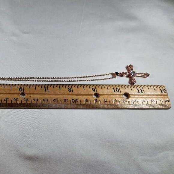 Cubic Zirconia Cross Pendant in 14K Rose Gold over 316L Stainless Steel 2.65 ct - Picture 5 of 5